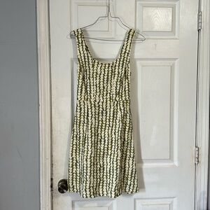 Jopna Green tan bamboo style square neck summer straight dress sz XS midi short